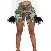 Vakkest Women's Camo Cargo Shorts Casual Trendy High Waisted Summer Joggers Camouflage Print Short Pants with Pockets