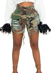 Lucuna Camo Shorts Women Summer High Waisted Ripped