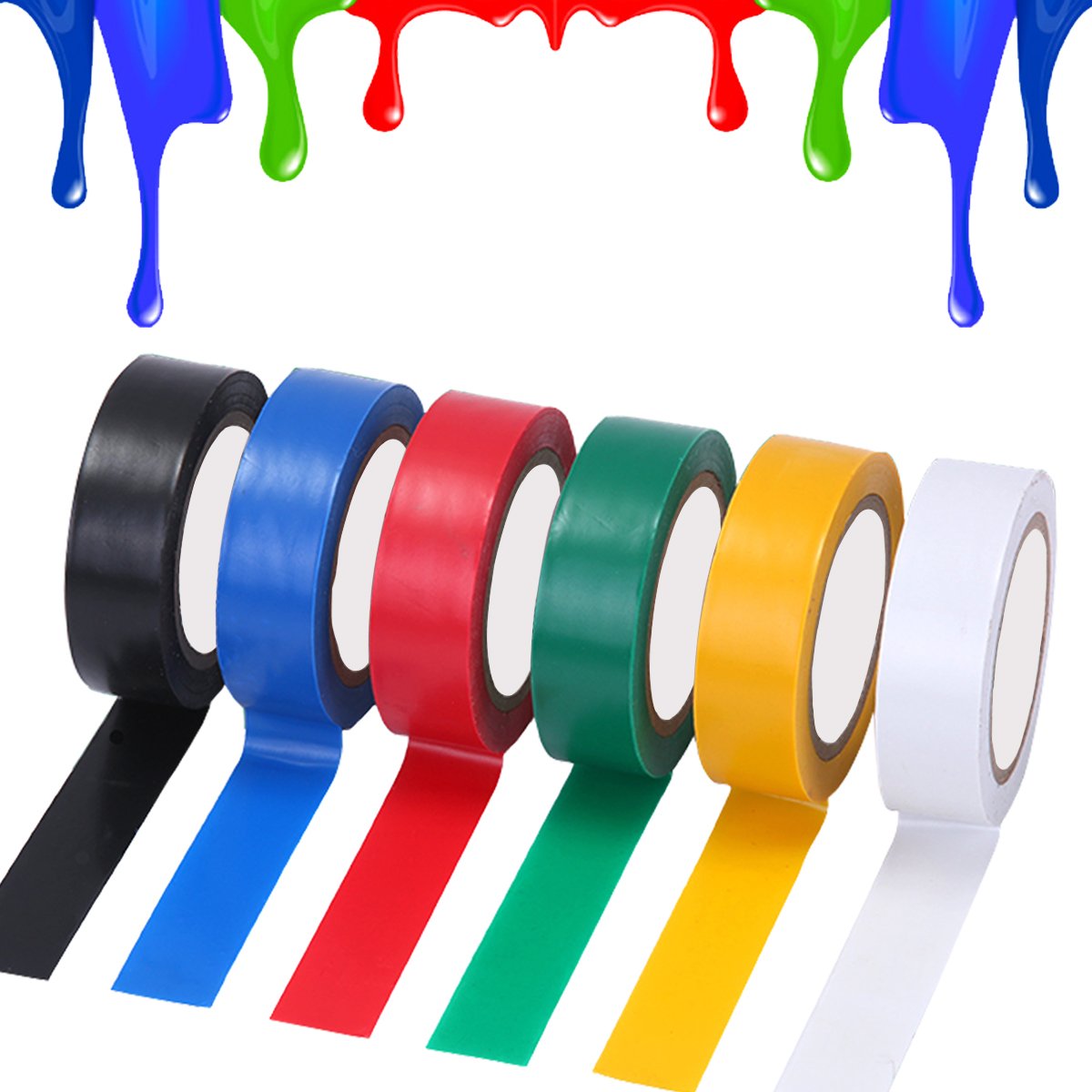 Electrical Tape, 6 Pack PVC Insulating Tape Coloured Adhesive Tape Waterproof Tape Roll, 32 Feet 0.63 Inch, Assorted Colour