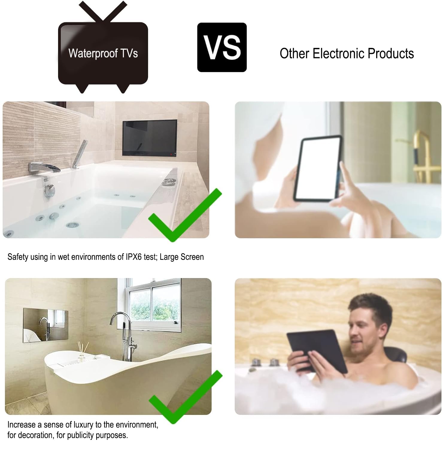 Soulaca 18.5 inches Full Touchscreen Smart Mini Mirror LED TV for Bathroom IPX6 Waterproof Built-in WiFi Bluetooth ATSC Android
