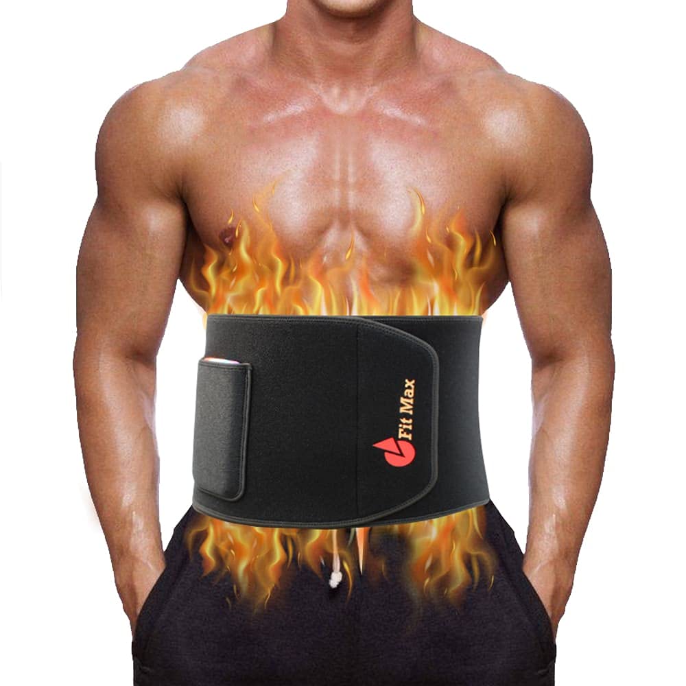 Fit Max Waist Slimming Sweat Belt - Sauna Adjustable Lumbar Back Support, Waist Trainer, Tummy Trimmer, Abs Toner, Belly Band - Black