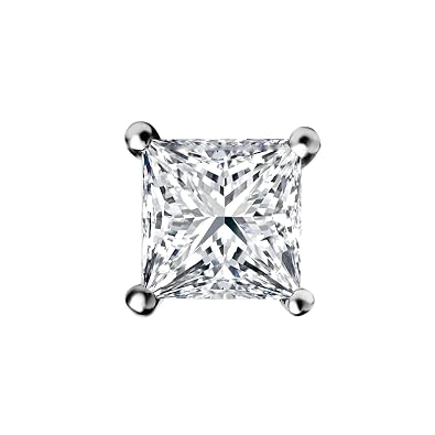 1 2 Ct Mens Princess Cut Diamond Stud Earring In 14k White Gold
