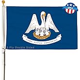 3 Ply Louisiana State Flag 2x3 Ft 150D Polyester Double Sided Outdoor Heavy Duty Vivid Colors with Durable Canvas Header and 2 Brass Grommets