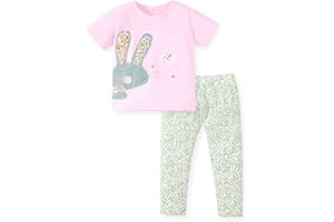 HILEELANG Toddler Girl Summer Spting Easter Short Set Outfit Cotton Tops Tees Legging Clothing Sets