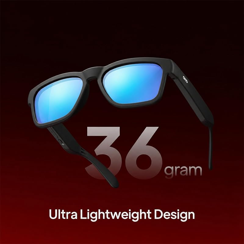 OhO sunshine Audio óculos de sol, controle de voz e Open Ear Style Ouça música e chamadas com Volumn UP e Down, Bluetooth 5.0, IP44 Recurso à prova d'água para esportes ao ar livre