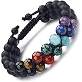 GENASTO Mens Crystal Bracelet, 7 Chakra Bracelet with Real Stones Tigers Eye Obsidan Amethyst Malachite Amazonite Lapis Lazuli Red Agate Beads Bracelets for Multi Healing Protection Balance