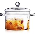 1400ml Glass Saucepan with Cover, Stovetop Cooking Pot and Pan with Lid and Handle Simmer Pot Clear Soup Pot, High Borosilicate Glass Cookware