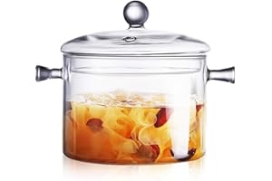 1400ml Glass Saucepan with Cover, Stovetop Cooking Pot and Pan with Lid and Handle Simmer Pot Clear Soup Pot, High Borosilica
