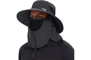 Bassdash UPF 50+ Breathable Sun Hat with Removable Face Cover and Neck Flap Wide Brim Bucket Hat for Fishing Hiking Men Women