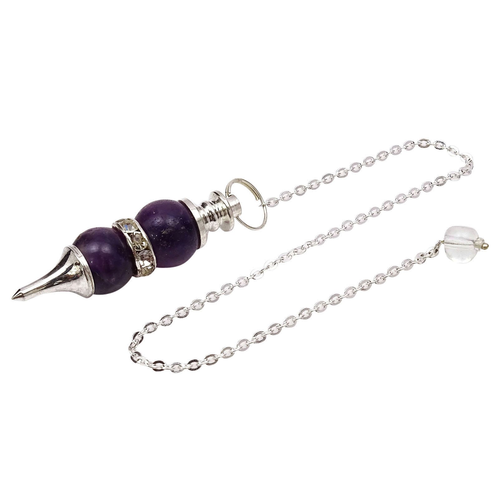 Harmonize Amethyst Double Ball Sphere Pendulum Dowsing Reiki Healing Stone Spiritual Gift