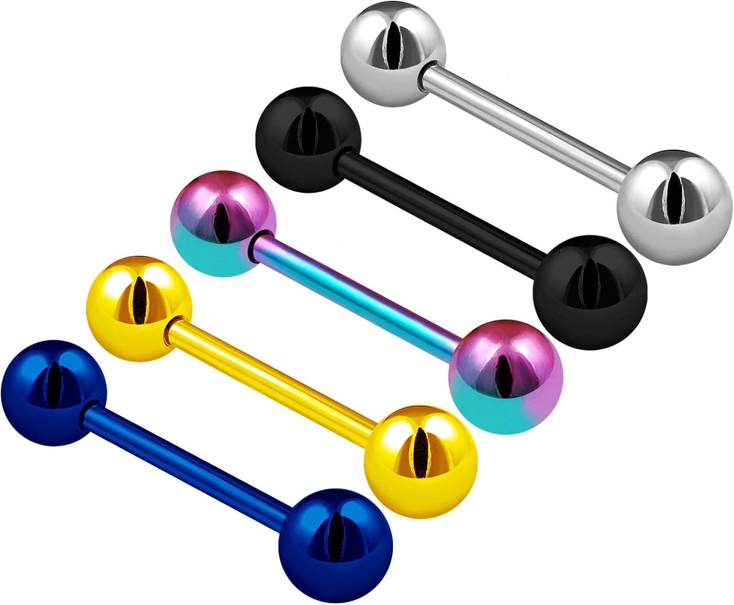 5PCS Stainless Steel Tongue Nipple Bars Rings Stud Barbell