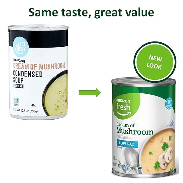 AMAZON FRESH, CONDENSED LOW FAT CREAM OF MUSHROOM SOUP, 10.5 OZ (PREVIOUSLY HAPPY BELLY, PACKAGING MAY VARY)