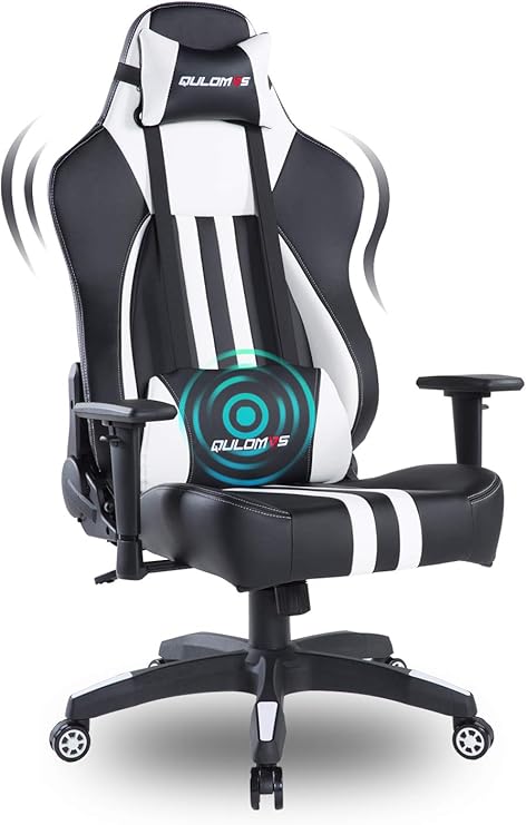 Amazon Com Qulomvs Big And Tall Gaming Chair For Adults 400lbs Heavy Duty Computer Massage Video Game Chair Ergonomic Pc Racing Gamer Chair Headrest And Lumbar Support White Kitchen Dining