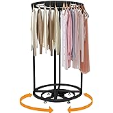 Rotatable Round Garment Display Rack, Floor-Standing Double Space Multi-Purpose Metal Shelf for Clothes Storage, Commercial Clothing Organizer in Retail Boutiques (Black, 27.6"x 51.2")