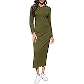 BeautyNee Women's Casual Long Sleeve Slim Pullover Maxi Hoodie Dress Button Sweatshirt Long Dresses with Pockets