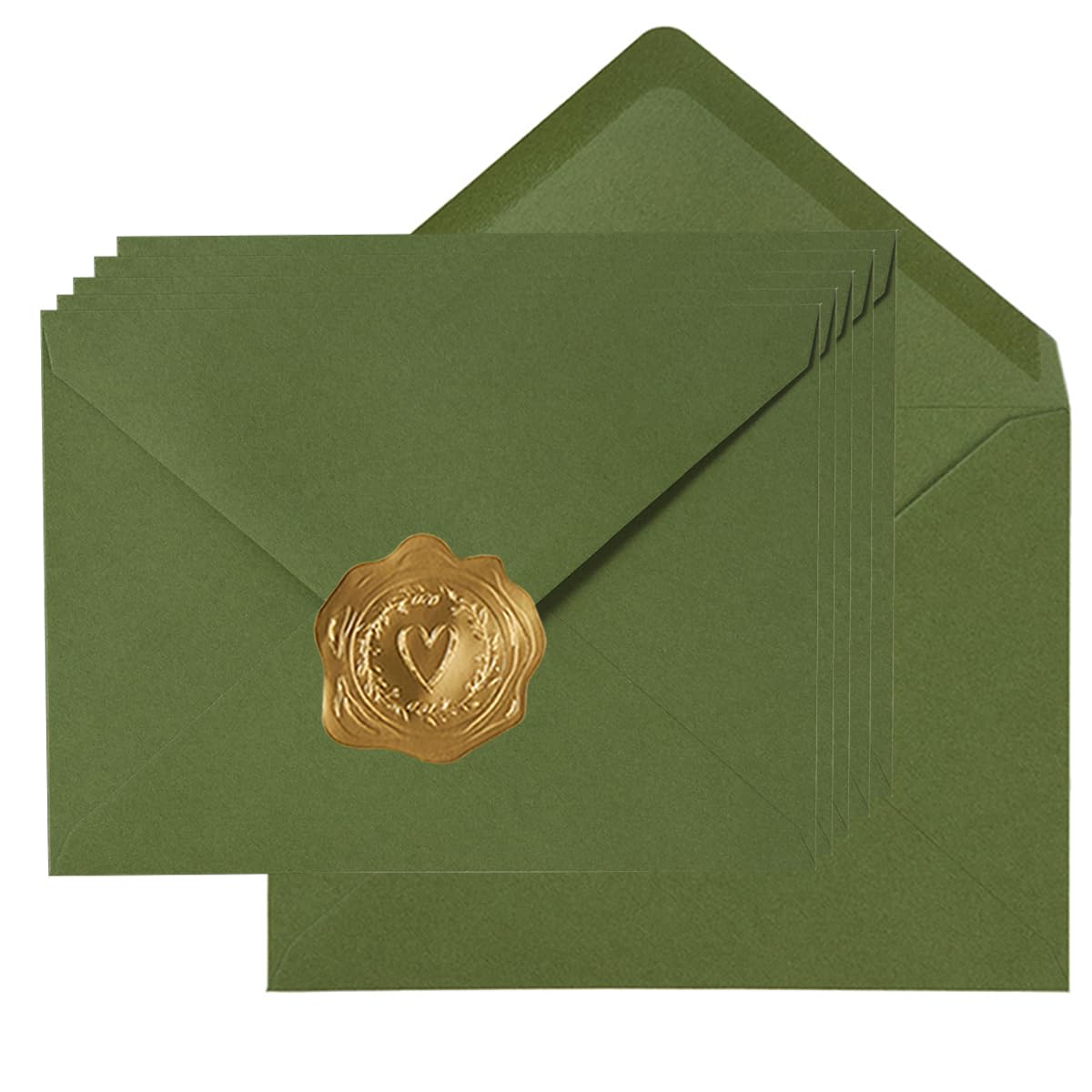 Photo 1 of 100 Pieces A7 Envelopes Colorful 5x7 Envelopes for Greeting Cards, Birthday, Weddings, Baby Shower Invitation Cards (Olive Green, 5.24 x 7.24 Inches)