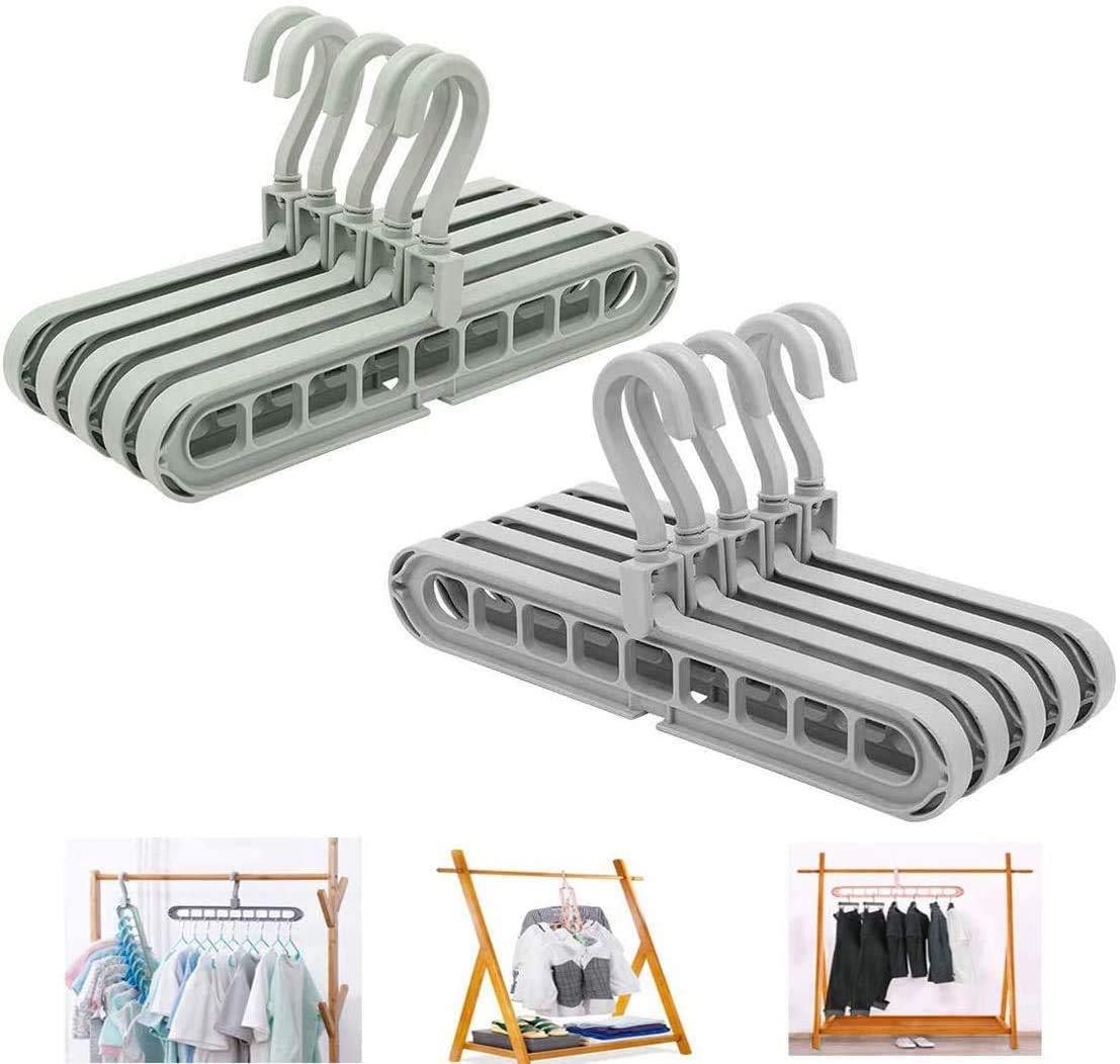 Linseray Magic Clothes Hangers, 10 Pack Wardrobe Hangers Multi Functional Closet Hangers Rotate Anti-skid Folding Hanger for Dormitory, Bedroom, Bathroom(Green+Grey)
