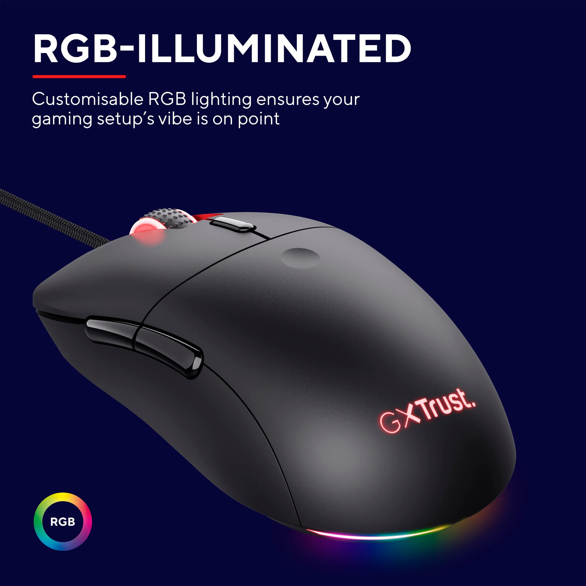 Trust Gaming GXT 981 Redex Federleichte Gaming-Maus, 200-10.000 DPI, 80-Mill-Kailh-Schaltern, Optischer Sensor, RGB-Maus, 6 Programmierbare Tasten, PC-Maus für Laptop, Computer, Windows – Schwarz 3