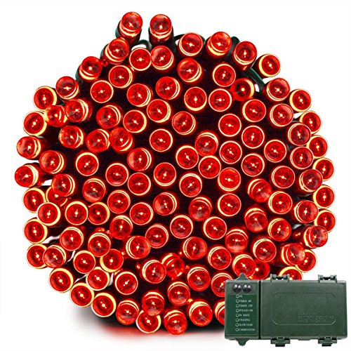 Vmanoo Battery Operated Timer String Lights 200 LED Fairy Christmas Lighting Decor For Outdoor, Indoor, Garden, Halloween, Patio, Bedroom Decorations (Red)
