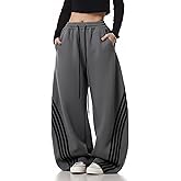 EMMIOL Women’s Y2K Baggy Striped Sweatpants, High Waisted Wide Leg Barrel Pants, Joggers with Drawstring Waist and Cuffs