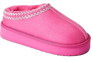 FabKids Girls Platform Fuzzy Slippers Winter Kids Suede Slippers Indoor Outdoor Furry Slipper for Toddler Kids Size T5-7