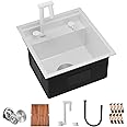 TORVA RV Kitchen Sink, 16 x 17 x 9 Inch Undermount Bar Sink 16 Gauge Stainless Steel Single Bowl Sink with Foldable Faucet Cutting Board, White
