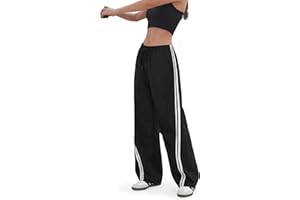 Tallemon Women's 30/32/34/36 Inseam Baggy Track Pants Wide Leg Parachute Pants Loose Elastic Waisted Pants Y2K