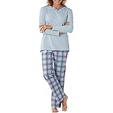 Cinema Etoile womens Long Sleeve Knit Top and Flannel Pant