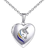 YOUFENG Unicorns Gifts for Her Love Heart Initial Letter Locket Necklace that Holds Pictures Enamel Locket Pendant Gifts for Women