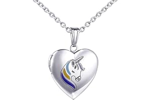 YOUFENG Unicorns Gifts for Her Love Heart Initial Letter Locket Necklace that Holds Pictures Enamel Locket Pendant Gifts for Women