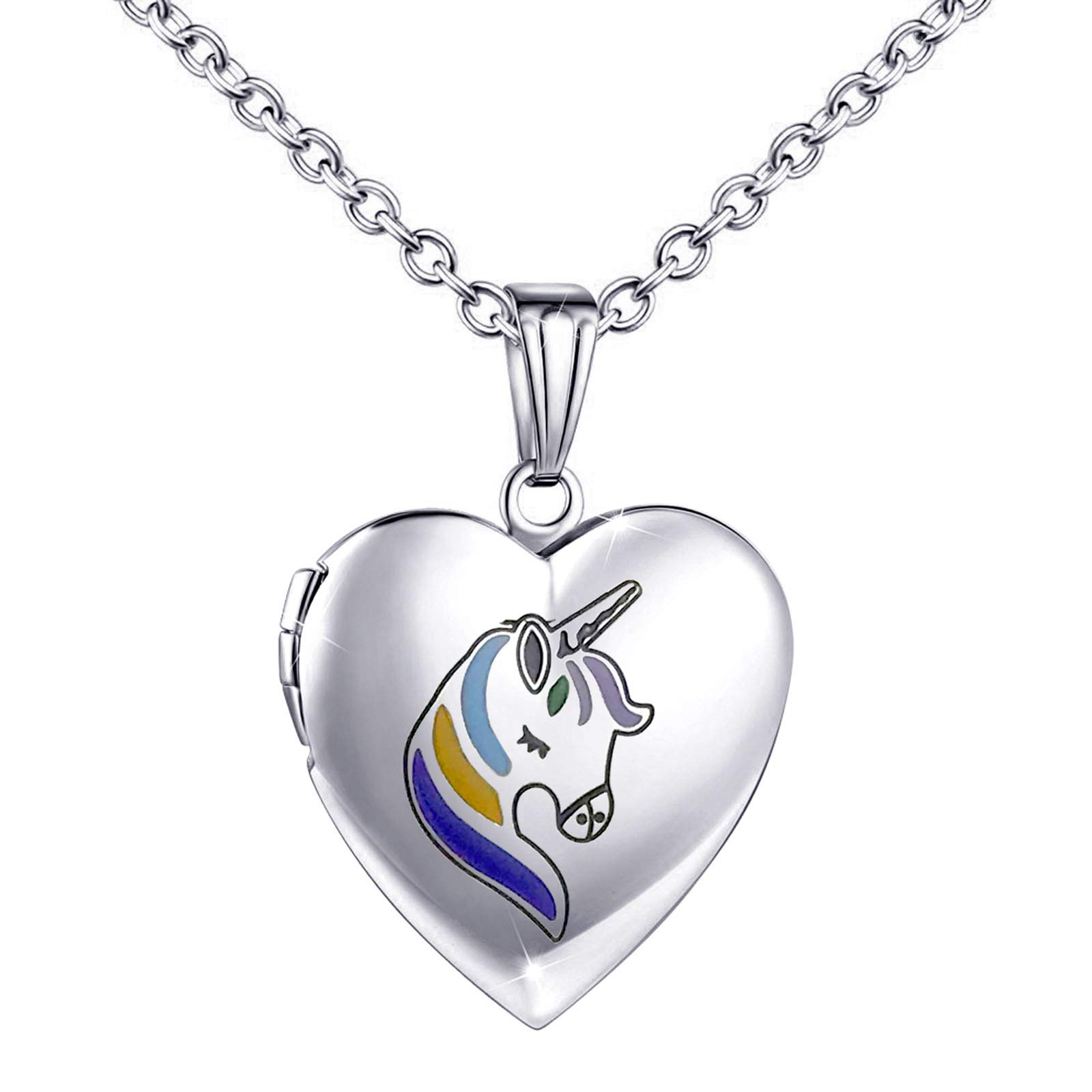 YOUFENG Unicorns Gifts for Her Love Heart Initial Letter Locket Necklace that Holds Pictures Enamel Locket Pendant Gifts for Women