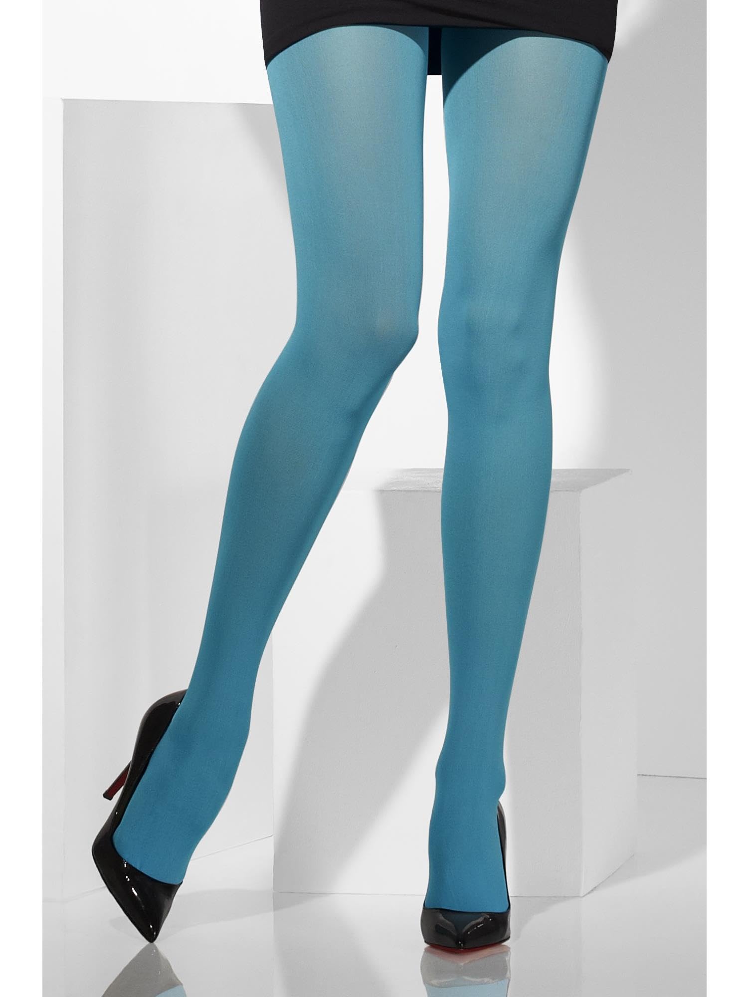 Smiffys Opaque Tights, Blue , Fever Hosiery Fancy Dress, Fever Dress Up Accessories