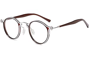 JOLLYNOVA Tel Retro Oval Prescription Glasses Frame Man，Metal Acetate Eyeglasses with Blue Light Lenses