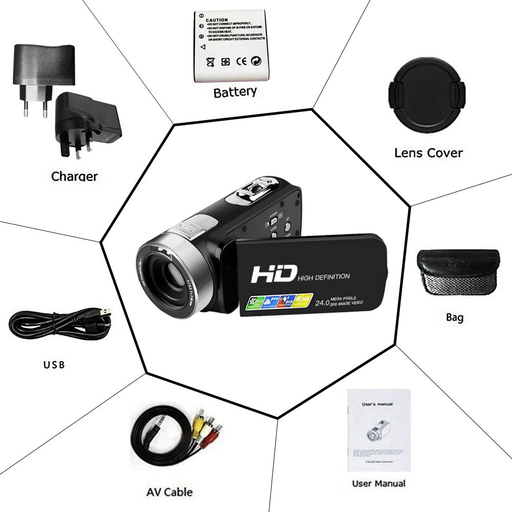Videokamera Full-HD Camcorder 1080p 24 Megapixel-Digitalkamera fur Standbilder
