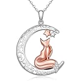 Jewlikee Fox Necklace Animal Fox Pendant 925 Sterling Silver Celtic Moon Cute Foxes Gifts