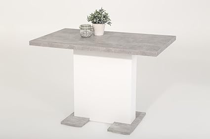 Eternity-Möbel24 Esstisch Säulentisch - Bugsy - Ausziehtisch Tisch ausziehbar in Beton/Weiß