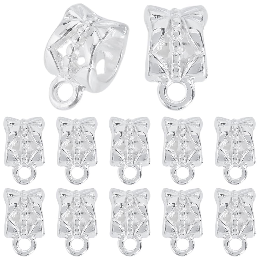 SOFPLATE 1 Box 160Pcs Bail Tube Beads Silver Bail Bead Bulk Textured Alloy Loop Connector Links Charms Hanger Spacers Findings for Jewellery Making Accessories Supplies DIY Bracelets Necklace — image 1