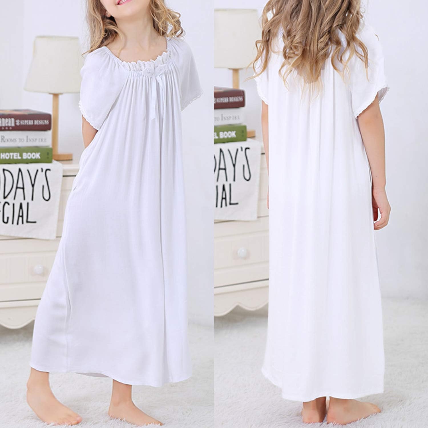 BOOPH Girls Dress Toddler White Casual Dress Princess Skirt for Girl 3-12 Years: Clothing