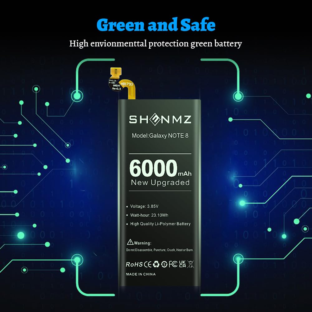 Galaxy Note 8 Battery, (2025 New Upgrade) 6000mAh High Capacity Li-Polymer Replacement Battery for Samsung Galaxy Note 8 SM-N950 N950T N950A N950P N950V N950R4 with Full Repair Tool Kits