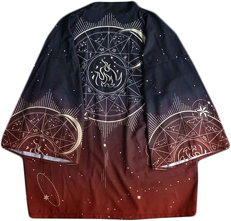 Amazon サユム 羽織 和風 カーディガン 日系 振袖 浴衣 コーディネート 魔法陣 星座 プリント ファッション 新番 ゆったり レジャー アウトウエア 夏 オリジナル 新番 日常 ゆったり 写真通りa L カーディガン ボレロ 通販