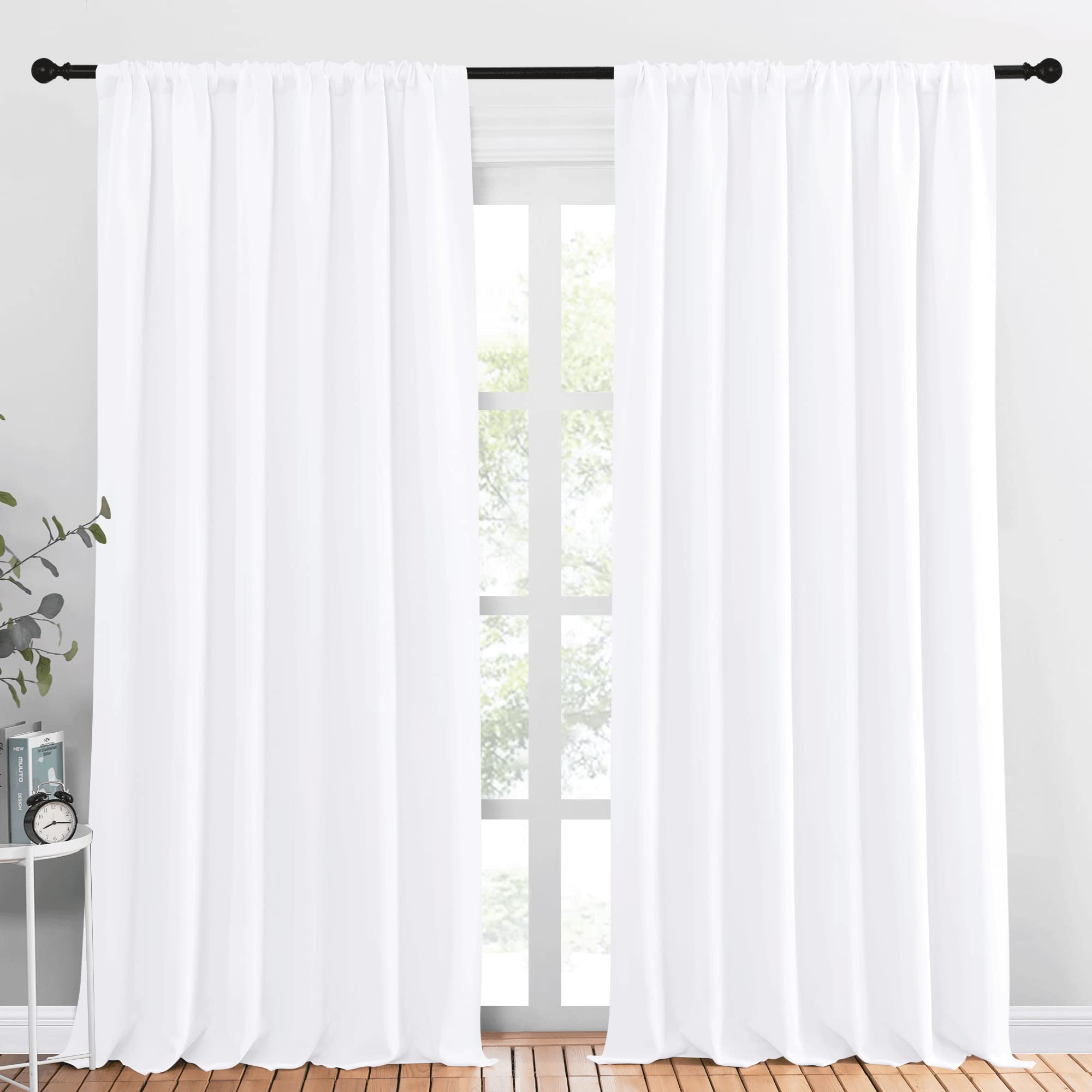 NICETOWN White Bedroom Curtain Panels - Multi-Function Noise Reducing Performance Window Treatment Thermal Insulated Rod Pocket Room Darkening Drapes for Nursery (2 Panels, 70 in x 95 in (W x L)) Image