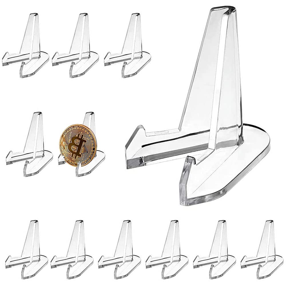 Wwmstlkx 12 Pieces Acrylic Easel Stands, Stable Plates Stand, Clear Display Holder, Plastic Easels, Mini Stand Easel, for Displaying Coin, Medals, Pocket Watches, Mobile Phones, Picture, Artwork