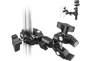 JEBUTU Super Clamp Double Camera Clamp, Super Clamp Camera Clamp Mount 360°Rotation Ball Head, Crab Plier Clip Bracket with B