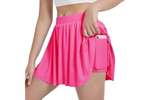 EXARUS Girls Tennis Skirts with Pockets Kids Athletic Skorts Golf Cheer Mini Tiered Skirt High Waisted Shorts 6-14Y