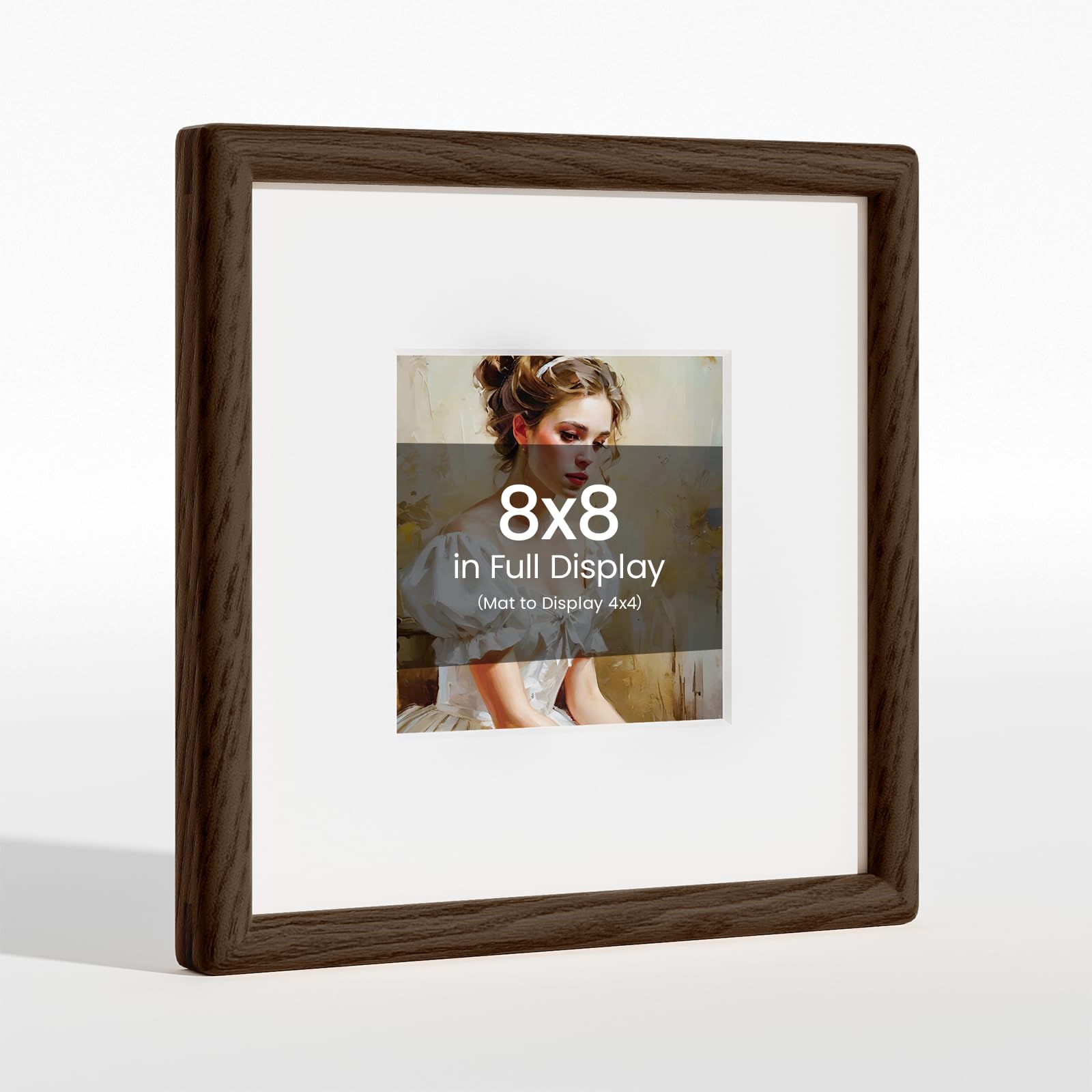 Photo 1 of 8x8 Picture Frame Natural Oak Wood From California-USA Walnut Color Finished Handcrafted 8 x 8 Photo Frame Matted to 4x4 Photo with Real Tempered Glass,for Wedding,Family,Graduation Display Table & Wall
