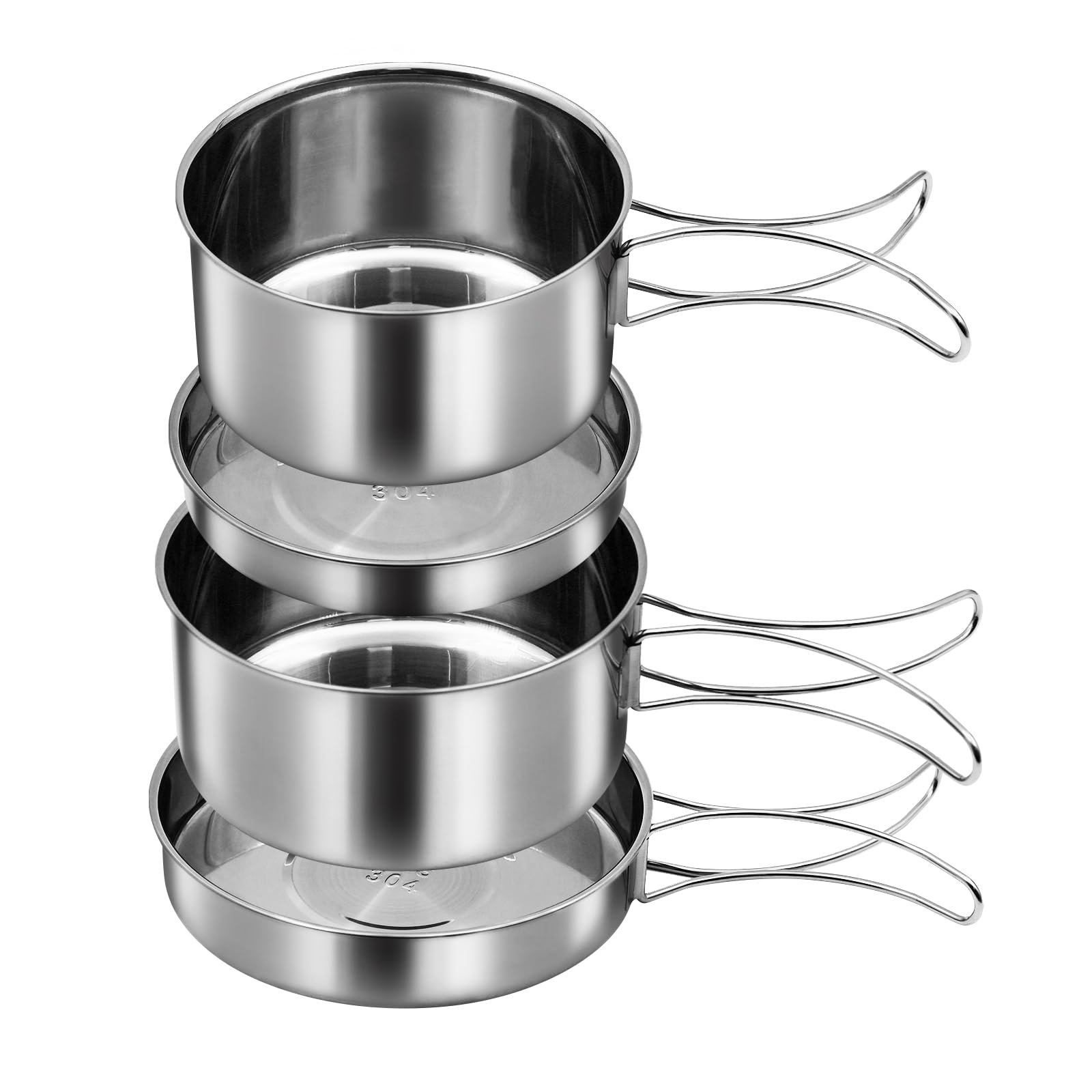 Photo 1 of 18/8 Stainless Steel Camping Cook Pot Set of 4 pcs, Camping Messware Kit, Camping Cooking Set, Backpacking Camping Cookware, Picnic Camping Cooking Mess Kit