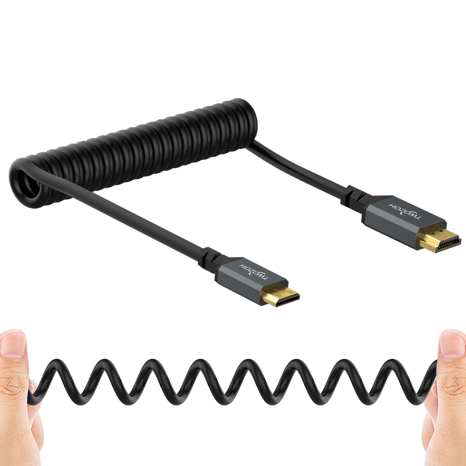 Photo 1 of Twozoh Mini HDMI to HDMI Coiled Cable, Mini HDMI Coiled Cable Support 3D 4K UHD, 1080p, for Projector, Monitor, Tablet, Camcorder (HDMI 2.0) (Extend up to 1.5M/5FT)