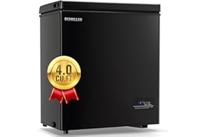 DEMULLER 4.0 Cu.Ft Deep Freezer with Electronic Control Freestanding Freezers with 2 Hanging Stainless Steel Basket Mini Freezer Top Open Door Compact Freezer Ideal for Office Basement Kitchen Black