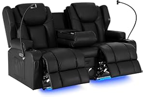 FACAAJ SPO Power Recliner Loveseat for Living Room, Loveseat Sofa with Center Console, USB Type-C Port, Leather Chair with Massage and Heat, Speaker Oversized Recliner Chair for Home Theater (Black)