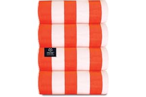 ORGANIX - SUSTAINABLE HEALTH SUPPLIES Organix Cabana Striped Beach Towel 30"x60", Large Highly Absorbent Pool Towels, 100% Ringspun Cotton Beach Towels 4 Pack for Bathroom, Adult Luxury Beach Towels, Quick Dry Lightweight - Orange